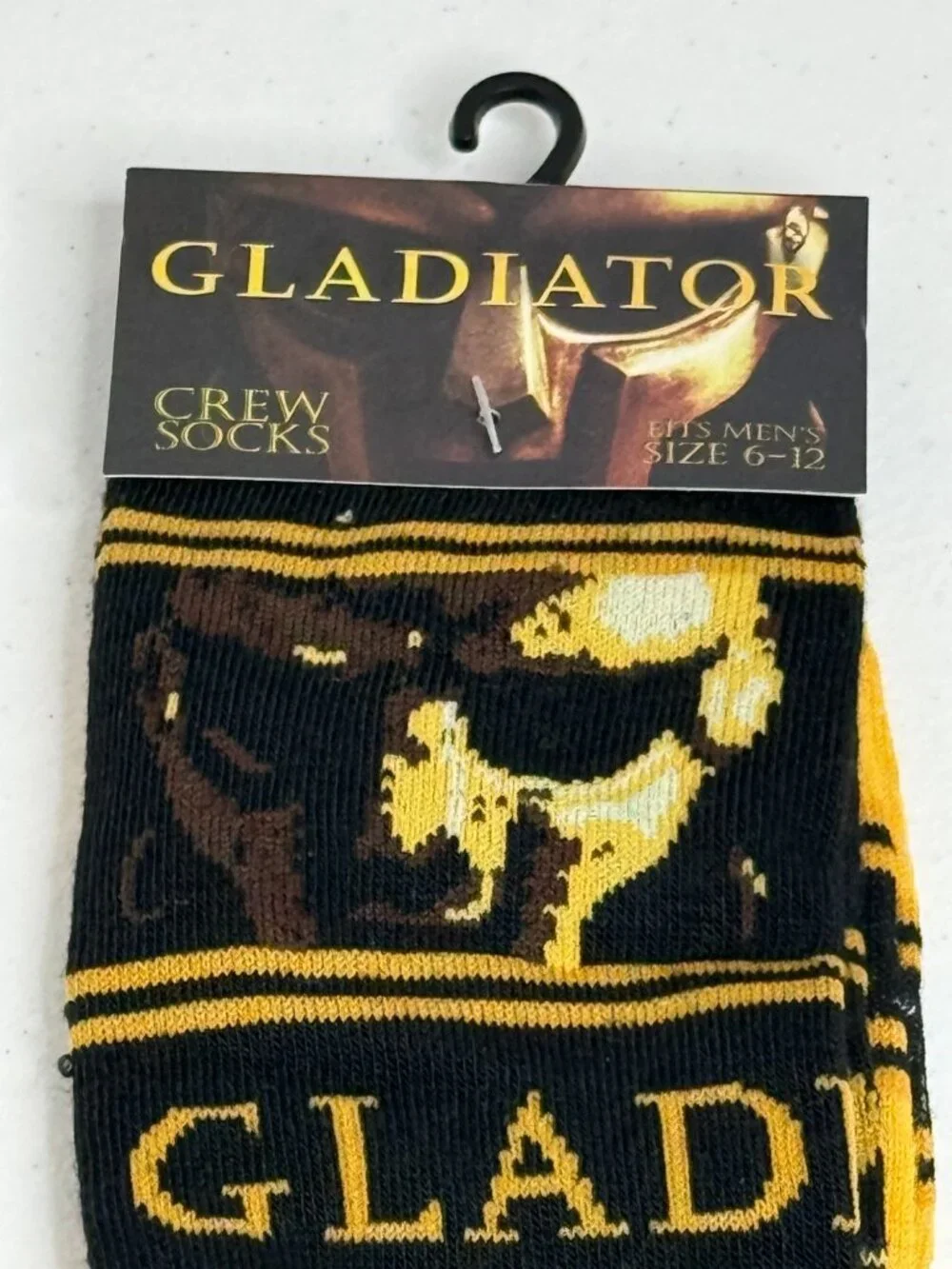 Gladiator Movie Crew Socks Mens Size 6-12 Black Gold NWT